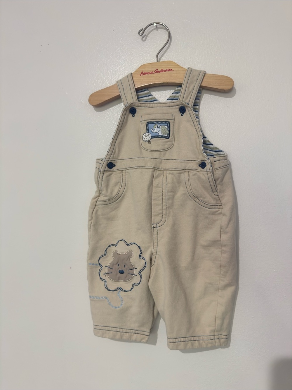 Koala Kids Beige Overalls with Lion Patch
